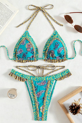Patterned Triangle Bikini Set