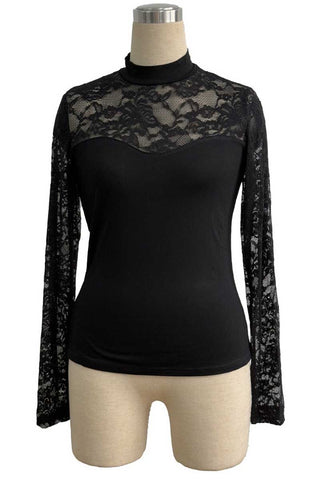 Floral Lace Mock Neck Long Sleeve Top