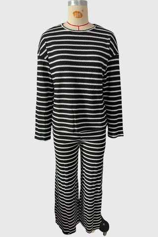 Striped Knit Crew Neck Pants Set