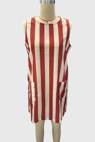 Pocketed Sleeveless Striped Mini Dress