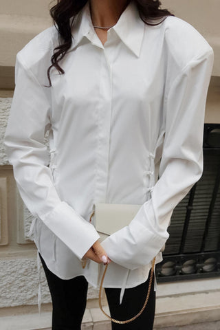 Tie-Side Long Sleeve Collared Shirt