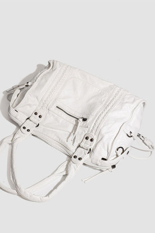 Studded Handle Zip Pocket Tote Bag