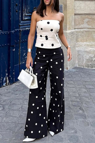 Polka Dot Wide-Leg Casual Pants