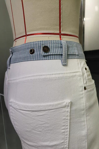 Striped Waistband Wide-Leg Casual Pants