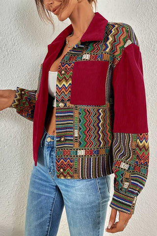 Geometric Patchwork Corduroy Shacket