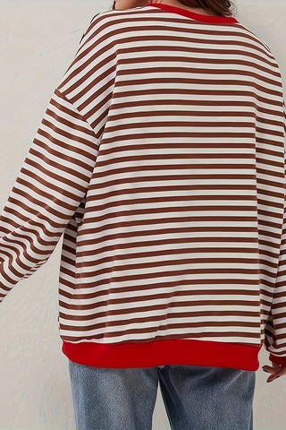 Striped Crew Neck Contrast Trim Top