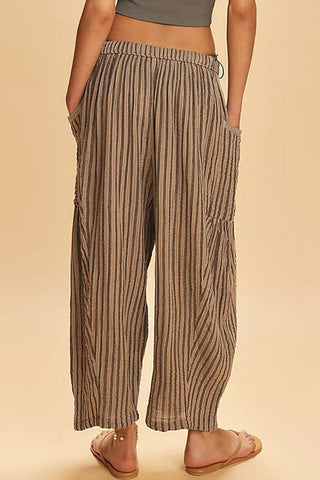 Elastic Waist Pocket Wide Leg Pants