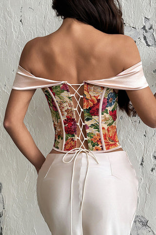 Floral Lace-Up Off-Shoulder Tank