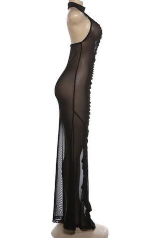 Ruched Halter Neck Evening Dress