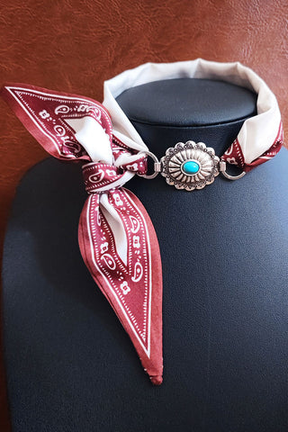 Printed Bandana Neck Scarf with Turquoise Buckle