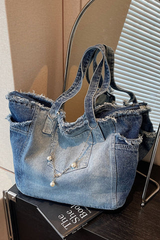 Distressed Patch Pocket Oversized Tote