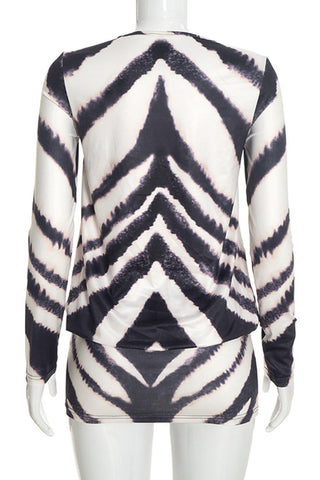 Zebra Print Long Sleeve Mini Casual Dress