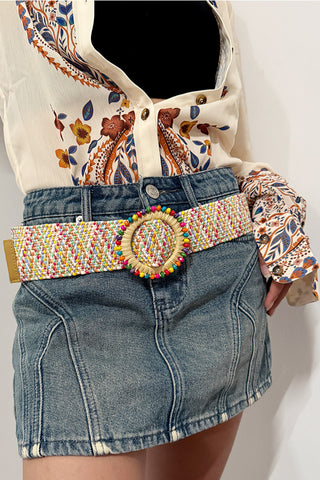 Textured Round Buckle Belt