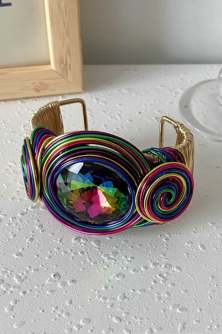 Wire-Wrapped Spiral Gem Cuff Bracelet