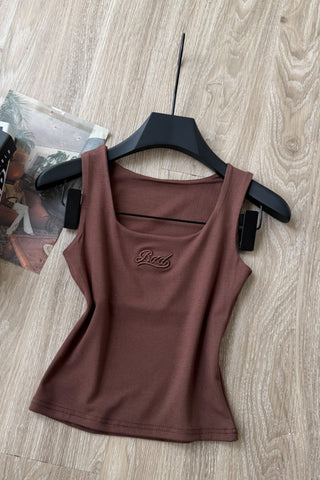 Square Neck Letter Graphic Tank Top
