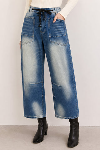 Striped Drawstring Straight Jeans