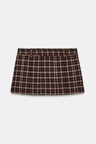 Plaid Zip-Up Mock Neck Short Set