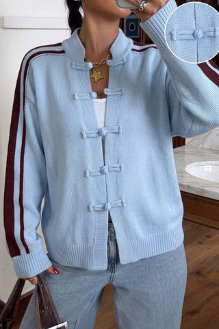 Striped Sleeve Toggle Front Knit Cardigan