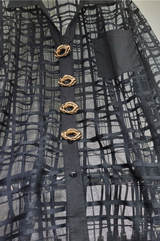 Statement Button-Front Sheer Blouse