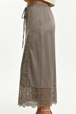 Lace Insert Drawstring Wide-Leg Casual Pants