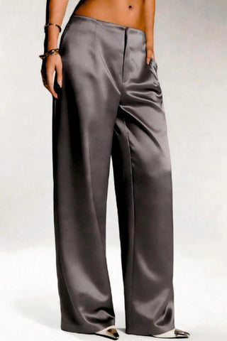 Satin High-Waist Wide-Leg Casual Pants