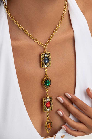 Multi-Gem Vintage Drop Chain Necklace