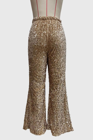 Sequin Drawstring Wide-Leg Casual Pants