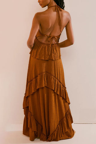 Ruffle Tiered Halter Maxi Casual Dress
