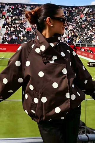 Polka Dot Stand Collar Zip-Up Jacket