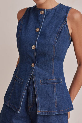 Button-Front Denim Top and Shorts Set