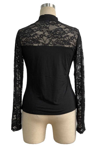 Floral Lace Mock Neck Long Sleeve Top