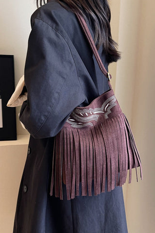 Fringe Patterned Suede Tote
