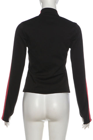 Striped Sleeve Frog Closure Zip Jacket