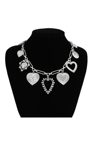 Multi-Charm Heart Pendant Chain Necklace