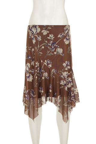 Floral Midi Skirt with Asymmetric Hem