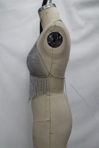 Chain Fringe Halter Crop Tank