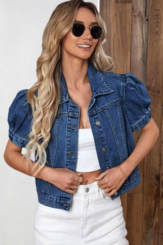 Puff Sleeve Crop Denim Jacket