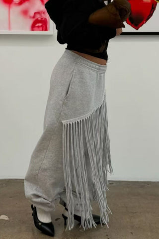 Fringe Asymmetrical Overlay Casual Pants
