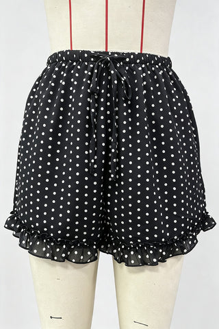 Polka Dot Ruffle Hem Casual Shorts