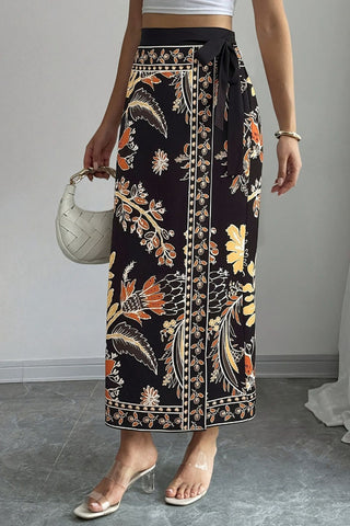 Tie-Waist Floral Print Maxi Skirt