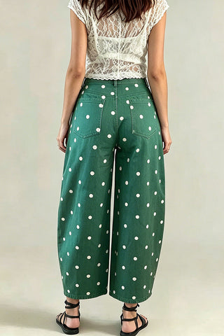 Polka Dot High-Waist Barrel Jeans