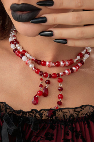 Layered Beaded Drop Pendant Necklace