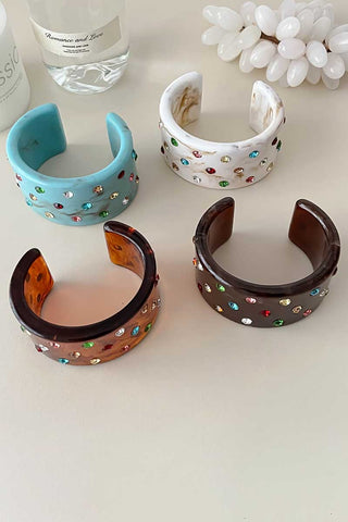 Marbled Rhinestone Wide Cuff Bracelet