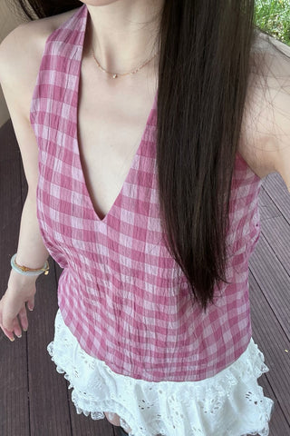 Gingham Halter Neck Tank Top