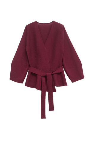 V-Neck Wrap Tie Waist Knit Cardigan