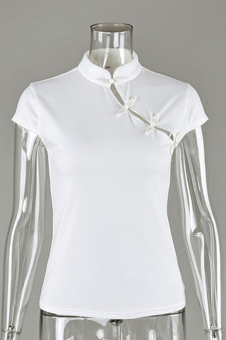 Mandarin Collar Asymmetric Button Top