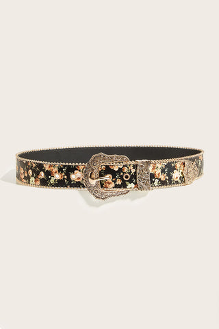 Floral Print Ornate Metal Belt