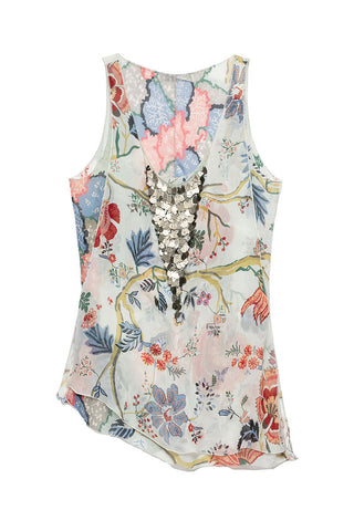 Sequin V-Neck Floral Tank