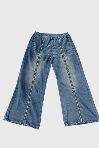 High-Waist Zipper Front Baggy Jeans