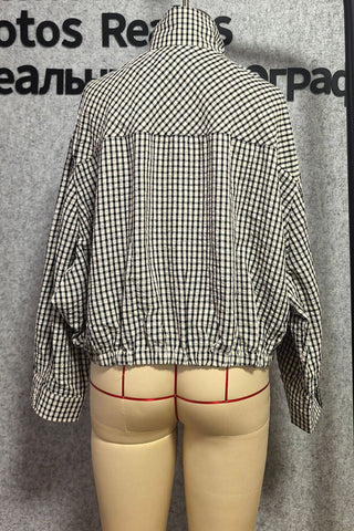 Plaid Mock Neck Long Sleeve Jacket